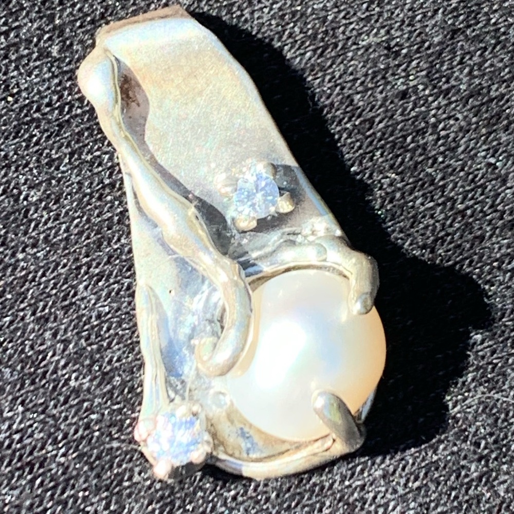SS 925 pendant large natural pearl 2 CZ